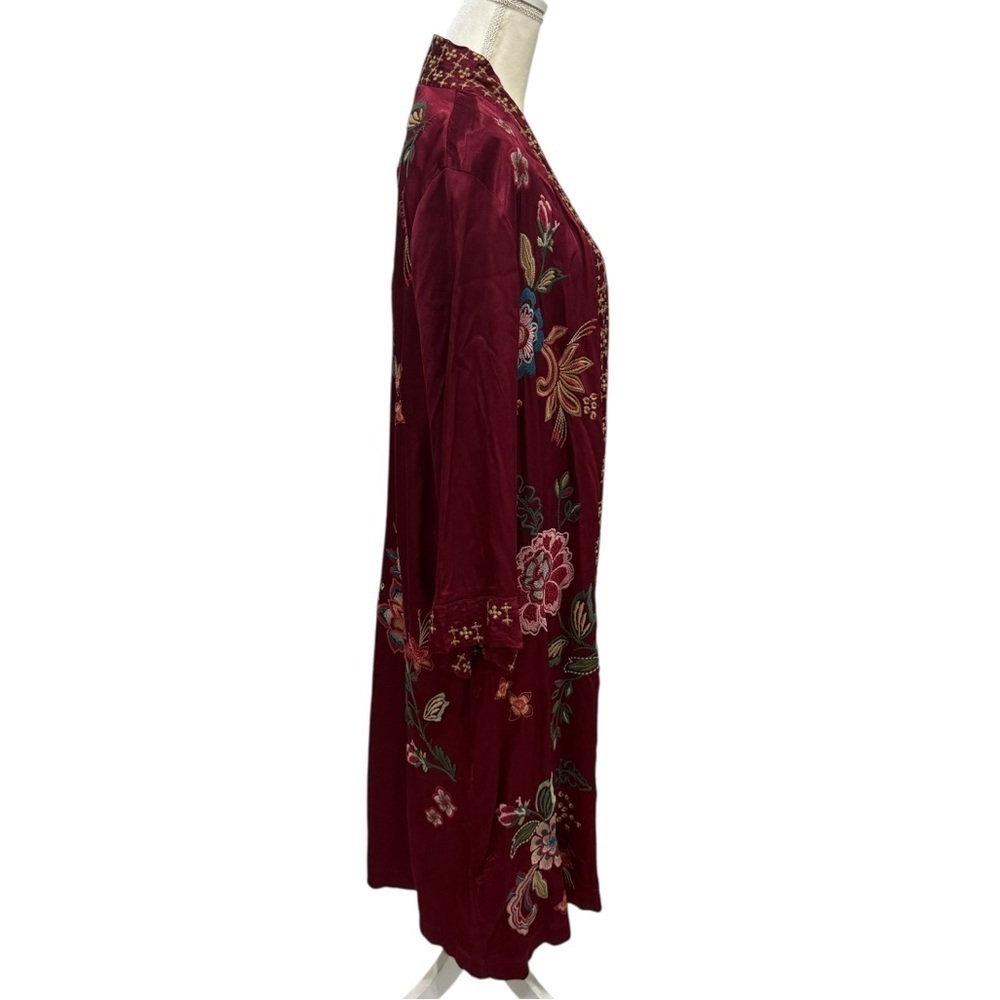 JOHNNY WAS XS Messine Long Kimono Floral Embroidered Pomegranate/Burgundy NWT - Picture 9 of 11
